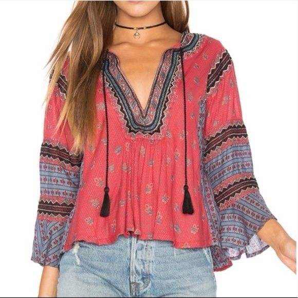 Free People Women's But I Like It V Neck Tasseled Boho Bohemian Top Sz Small - Picture 1 of 9